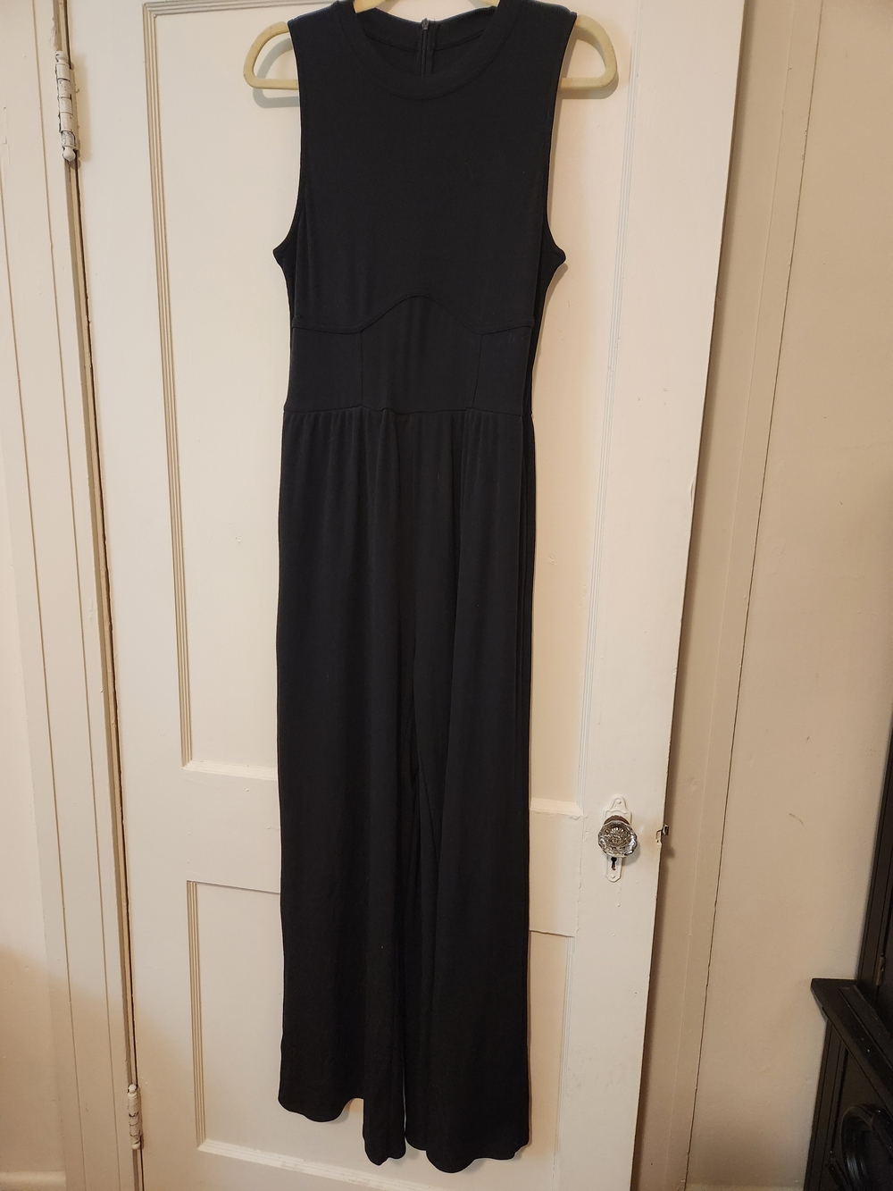 Cider Black And Olive Green Ribbed Corset Waist Wide Leg Jumpsuit